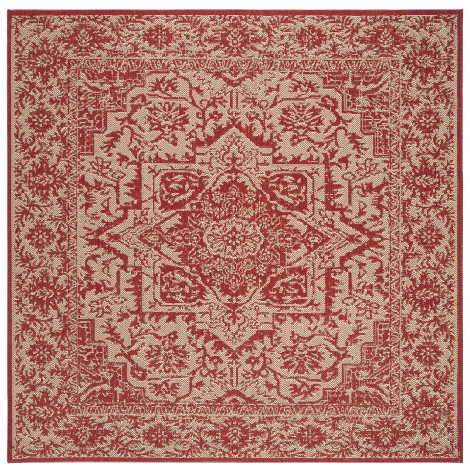 Arlo Home Indoor/Outdoor Woven Area Rug, LND139Q, Red/Cream,  6' 7" X 6' 7" Square