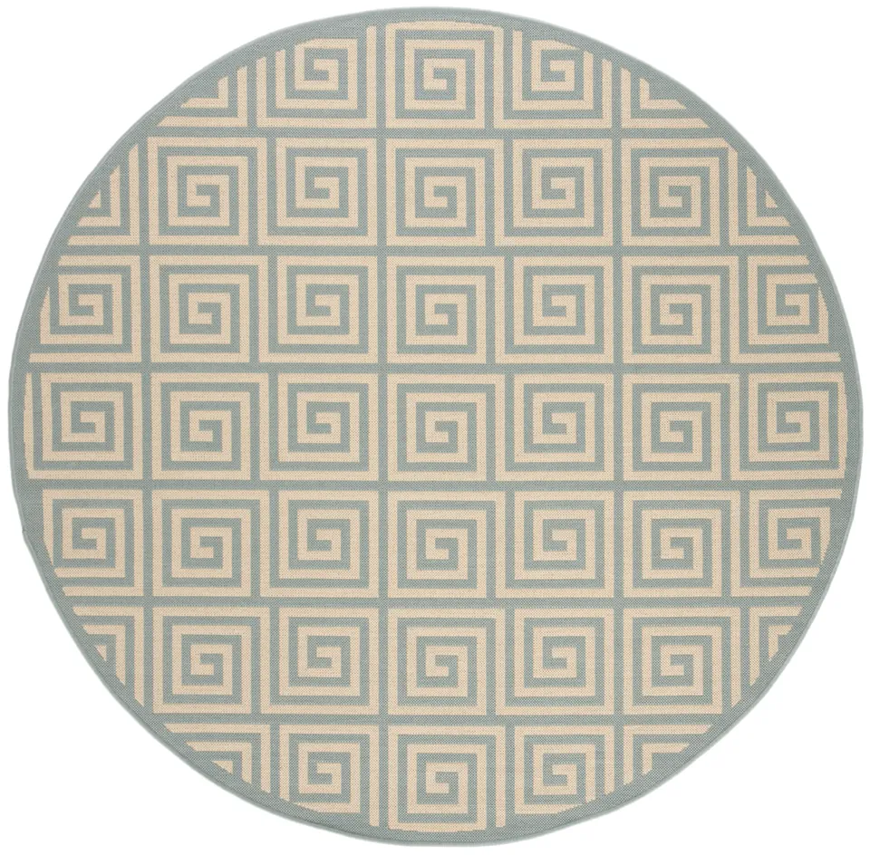Arlo Home Indoor/Outdoor Woven Area Rug, LND129L, Cream/Aqua,  6' 7" X 6' 7" Round
