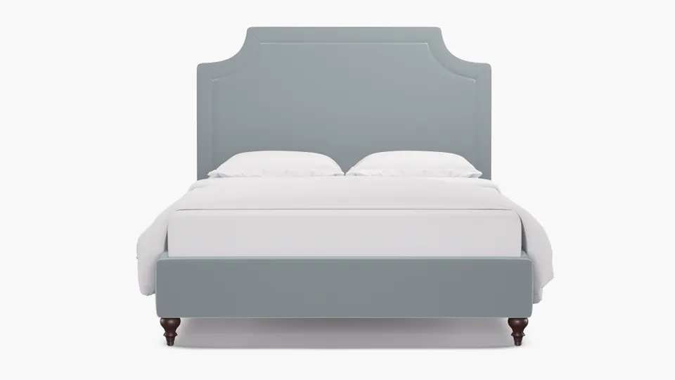 Deco Bed, Sterling Performance Velvet, Espresso Traditional Turned Leg, Queen