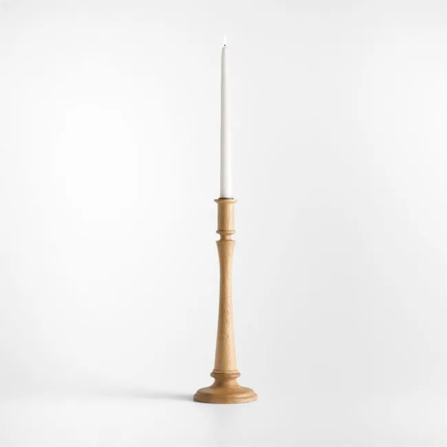 Simson Large Oak Wood Taper Candle Holder 15"