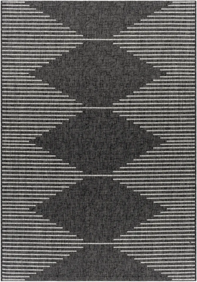 Eagean Black Outdoor 4'3" x 5'11" Machine Woven Rug