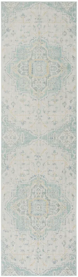 Arlo Home Woven Area Rug, WDS329L, Light Grey/Seafoam,  3' X 8'