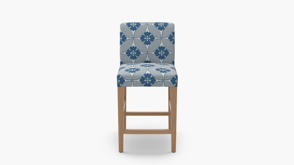 Signature Dining Counter Stool, Bright Navy Solaire, Natural Square Tapered Leg