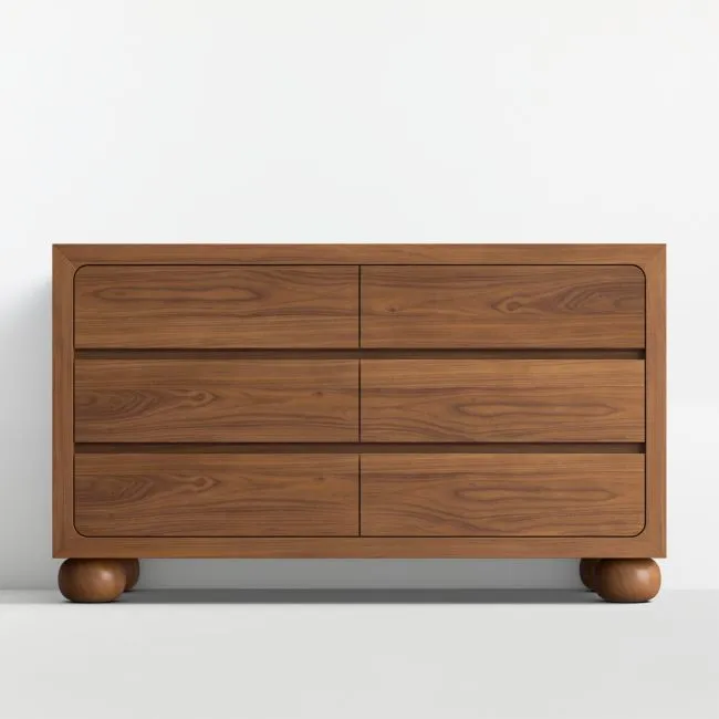 Emery 52" Walnut Wood Wide 6-Drawer Kids Dresser