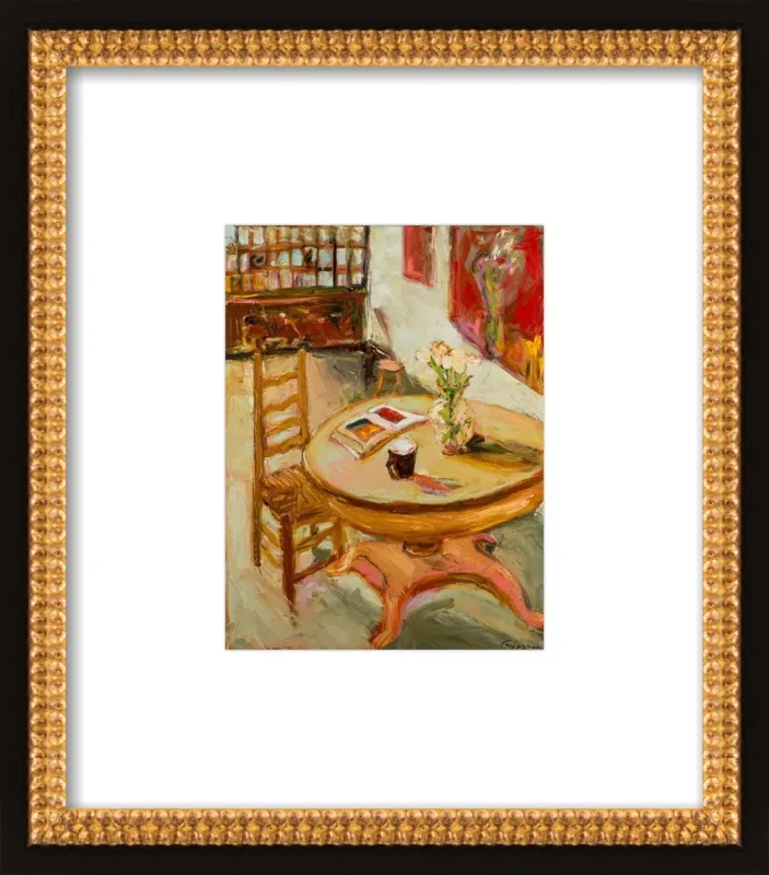 Still Life with open book on table by Ana Guzman for Artfully Walls
