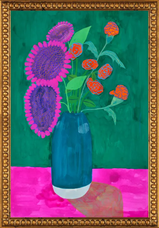 vase with sunflowers and carnations  by Christiane Drapela for Artfully Walls