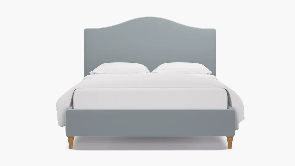 Camelback Bed, Sterling Performance Velvet, Natural Decorative Tapered Leg, Twin