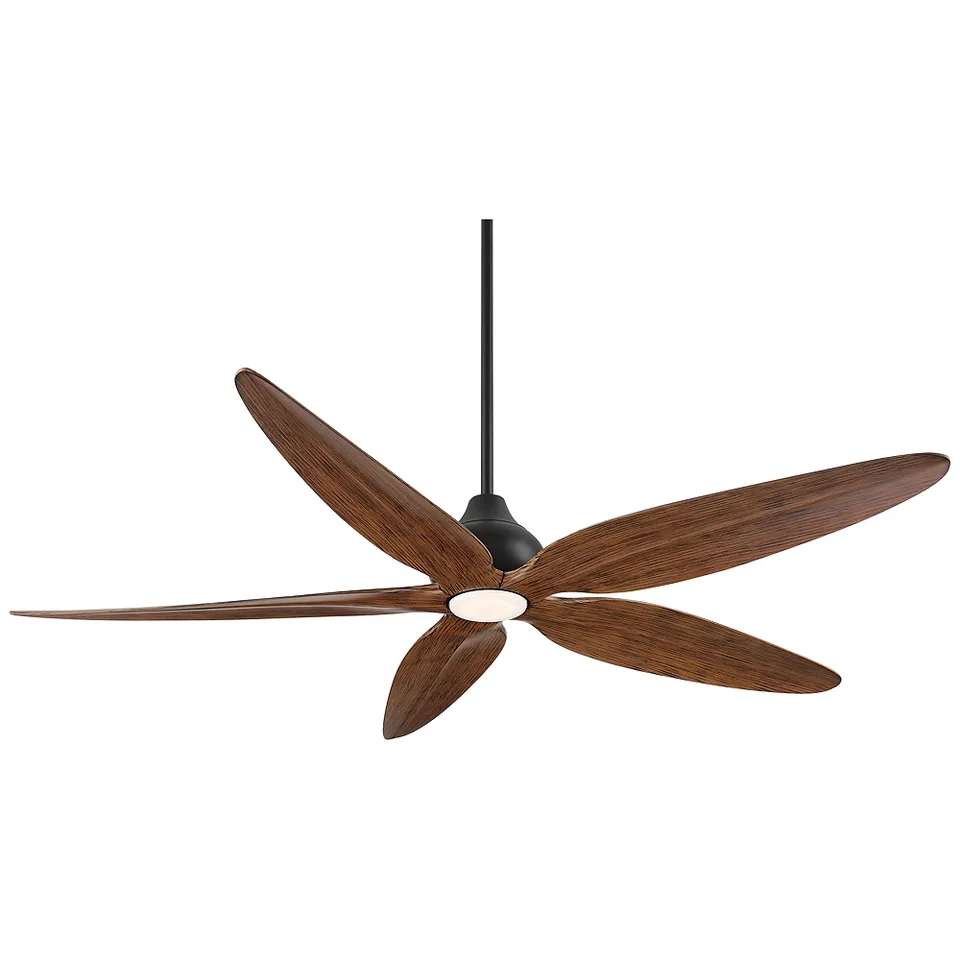60" Casa Vieja Lotus Bay Black and Walnut Damp Remote LED Ceiling Fan