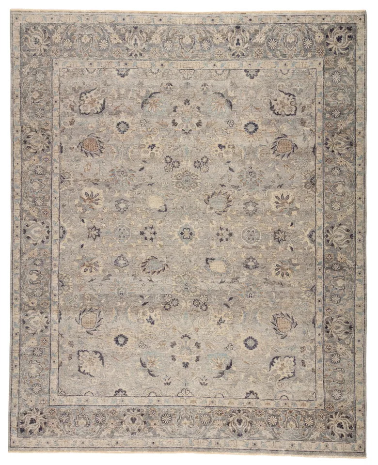 Sahlest Hand-Knotted Oriental Gray/ Beige Area Rug (9'X12')