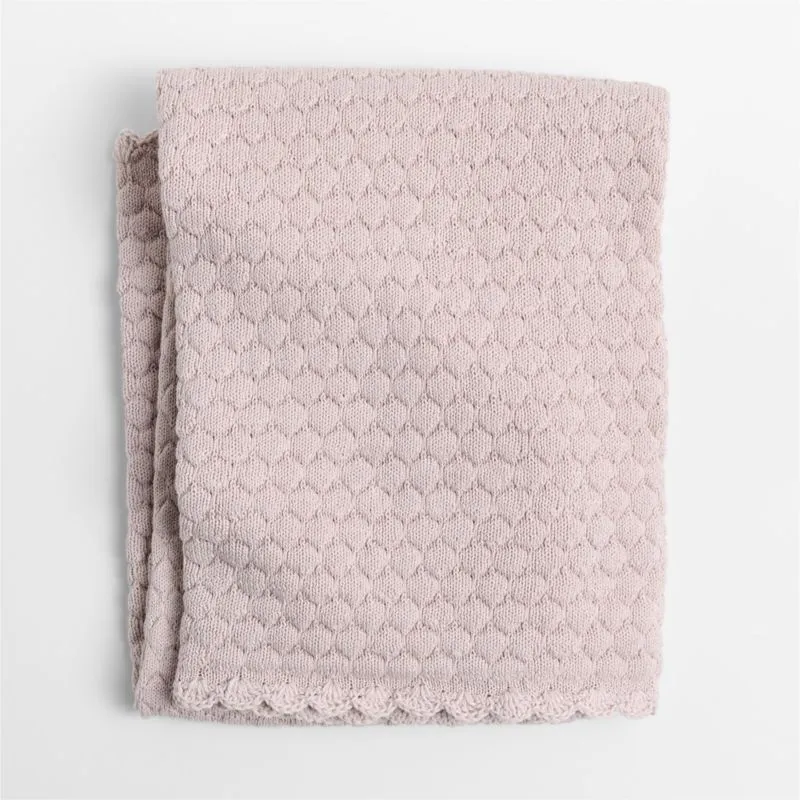 Cuddle Crochet Trim Wisper Rose Organic Cotton Baby Stroller Blanket