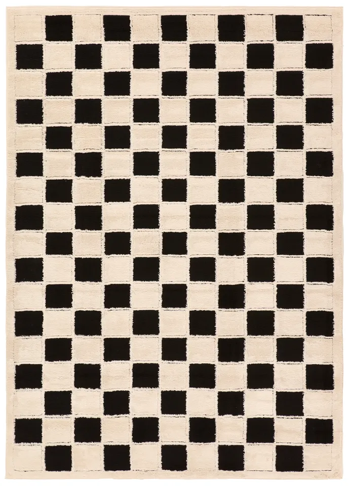 Label J Nicia JID27 Geometric Ivory and Black Area Rug (6'7"x9'6")