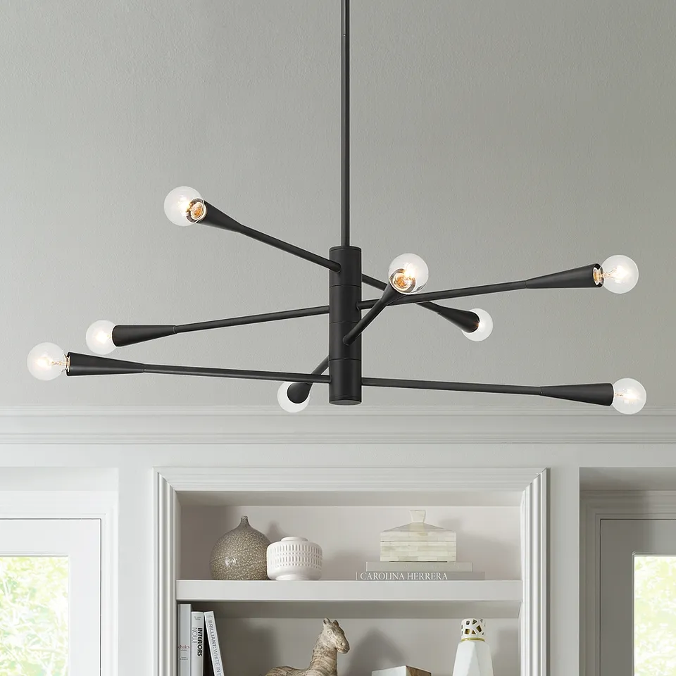 Possini Euro Livonia 29 1/2" Matte Black 8-Light Sputnik Chandelier