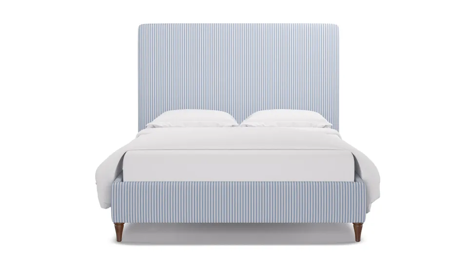 Classic Bed, Cornflower Classic Ticking Stripe, Walnut Decorative Tapered Leg, Full