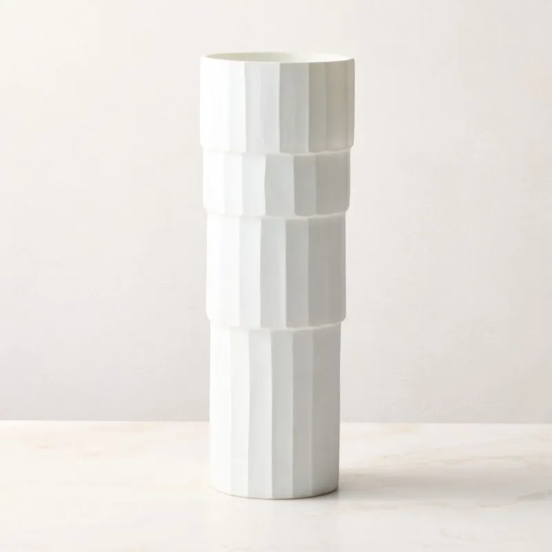 Terrasa White Carved Glass Vase
