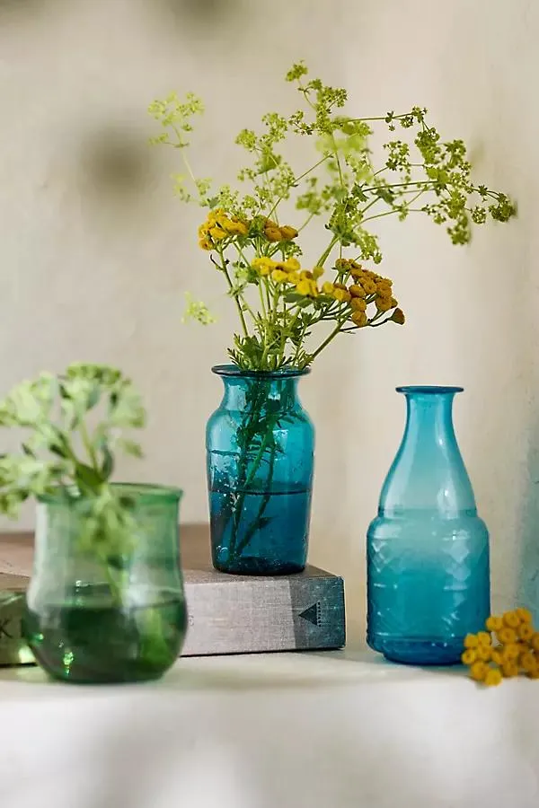 Azure Recycled Glass Bud Vases, Set of 3