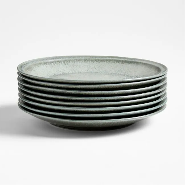 Prairie Moss Green Recycled Stoneware Dinner Plates, Set of 8