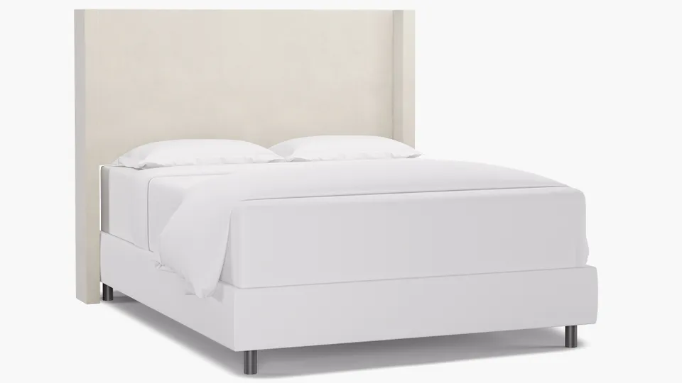 Modern Wingback Headboard, White Classic Velvet, Queen