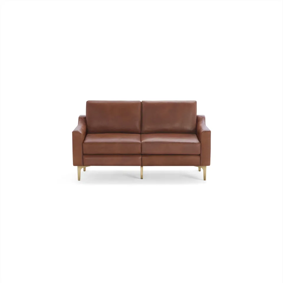 Nomad Leather Loveseat - Chestnut - Top Grain Leather / Brass - Metal / Slope