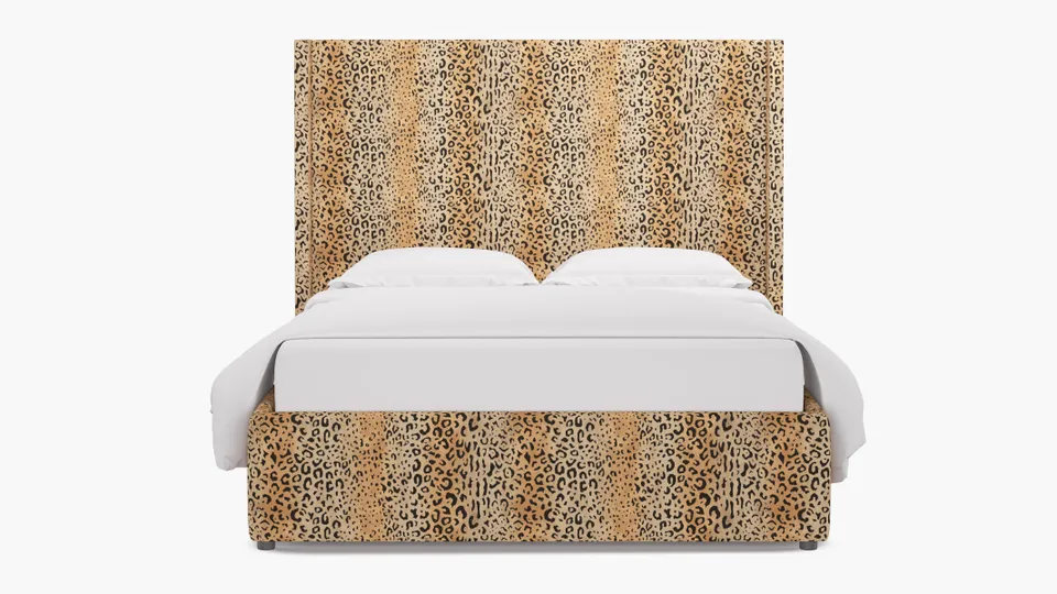 Modern Wingback Bed, Leopard, King