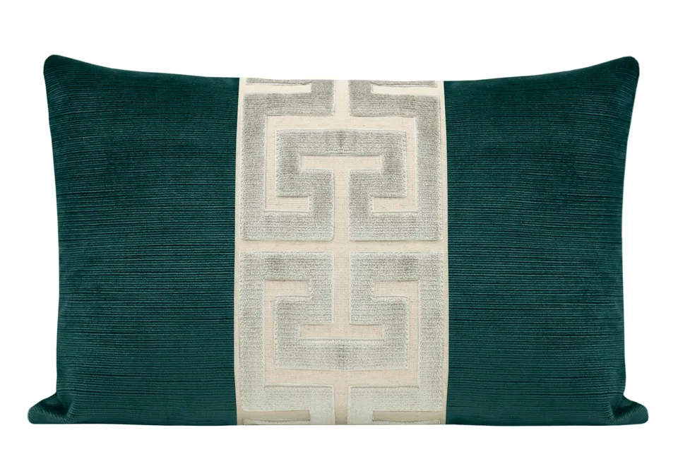 THE LITTLE LUMBAR :: STRIE VELVET // HARBOUR BLUE + PLATINUM GREEK TRIM - SWATCH 4" X 4"