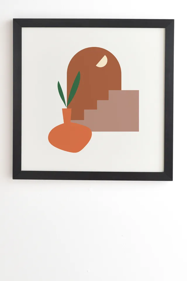 Terracota Minimal Vase by Mambo Art Studio - Framed Wall Art Basic Black 12" x 12"