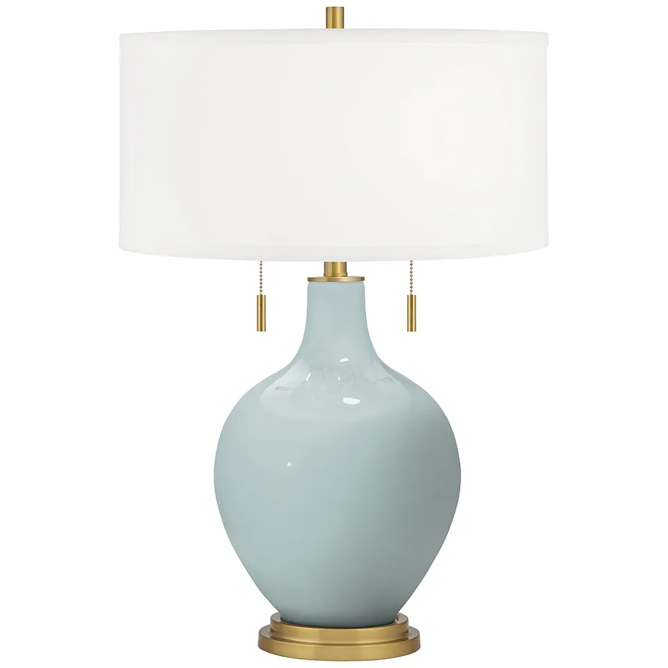 Color Plus Toby Brass 28" Rain Blue Glass Table Lamp