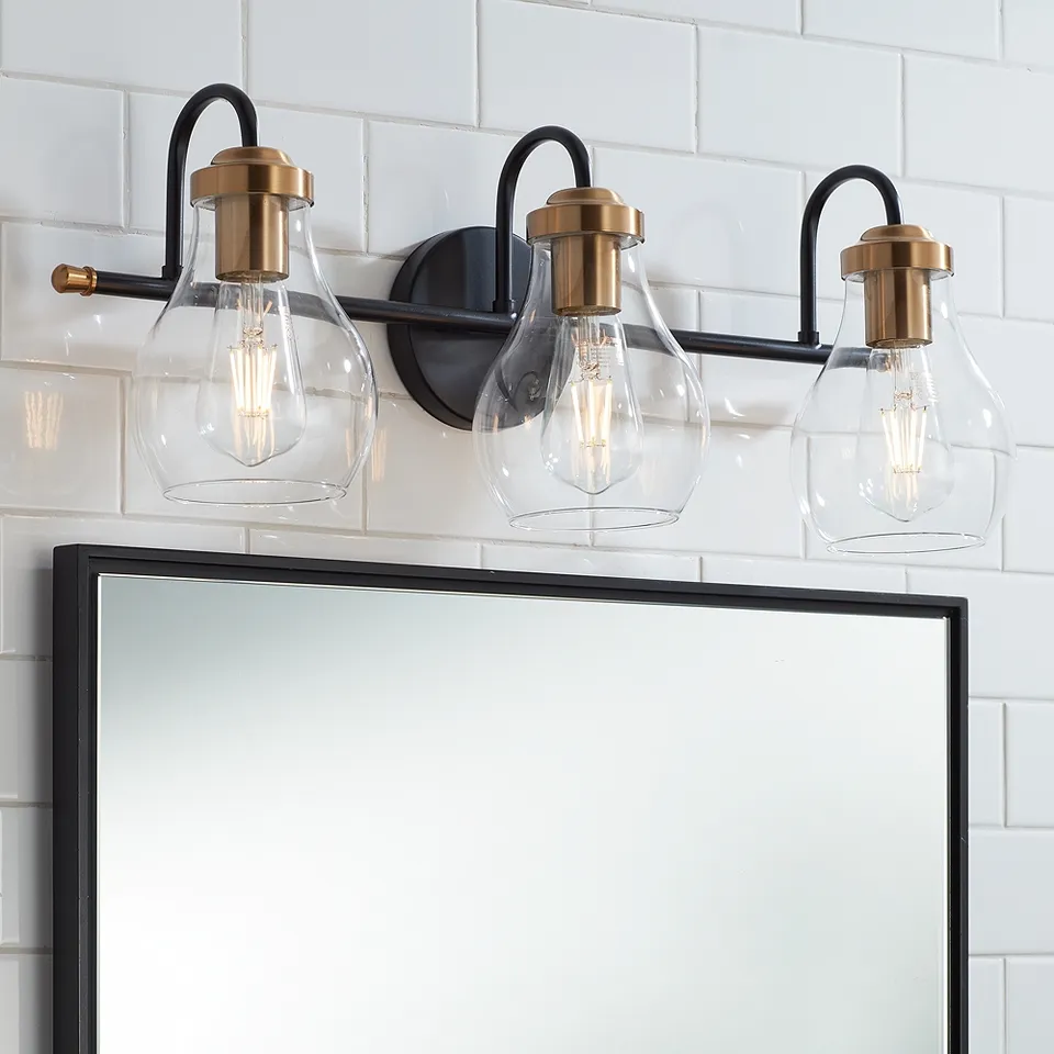 Possini Euro Brade 22 3/4"W Black and Brass 3-Light Bath Light