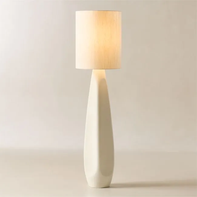 Saxon White High-Gloss Resin Floor Lamp with Silk Shade