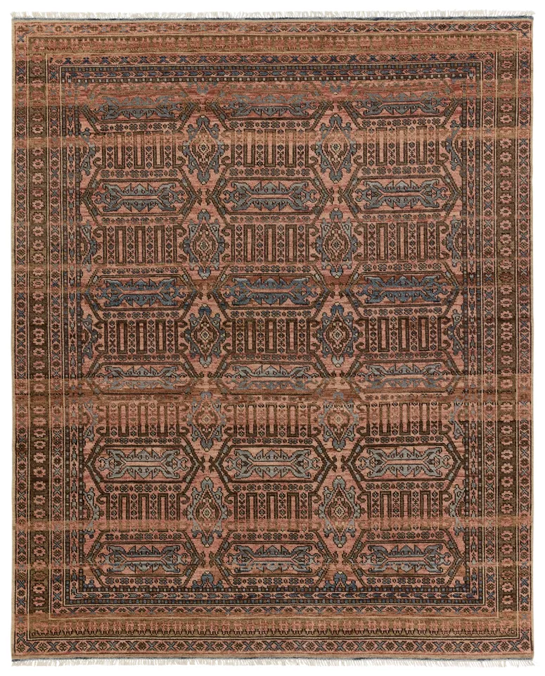 Leone Hand-Knotted Medallion Pink/ Blue Area Rug (5'6"X8')