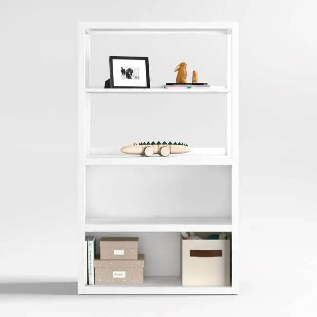 Ever Simple 36" Modular White Wood Kids Open Bookcase with Hutch