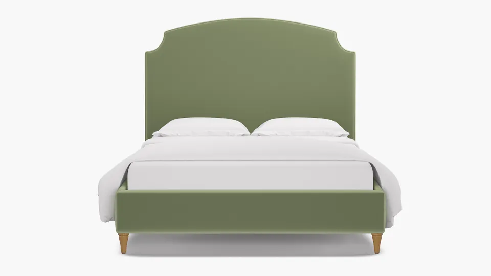Cove Bed, Celadon Performance Plush Velvet, Natural Decorative Tapered Leg, Twin