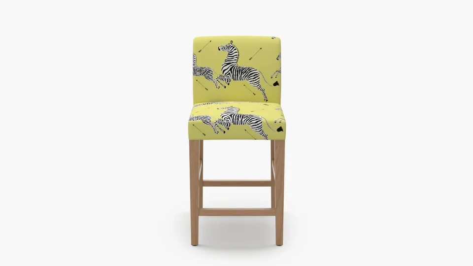 Signature Dining Counter Stool, Yellow Zebra, Natural Square Tapered Leg