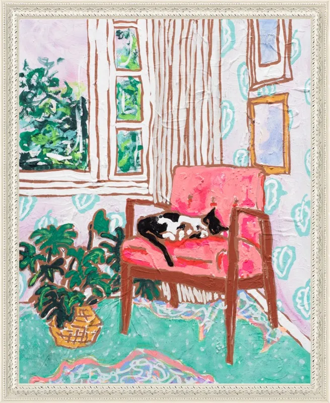 Cat Nap: Tuxedo Cat Napping in Mid-Century Chair by Lara Lee Meintjes for Artfully Walls