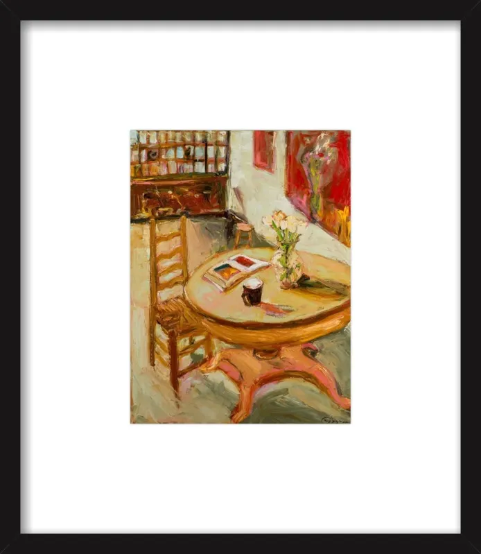 Still Life with open book on table by Ana Guzman for Artfully Walls