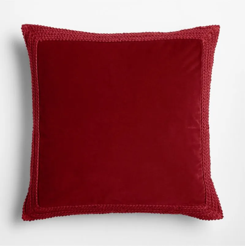 Braided Velvet Border 23"x23" Luminous Red Throw Pillow with Feather Insert