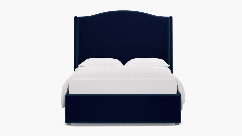 Curved Wingback Bed, Navy Performance Velvet, Full