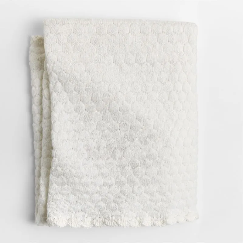 Cuddle Crochet Trim Pampas Ivory Organic Cotton Baby Stroller Blanket