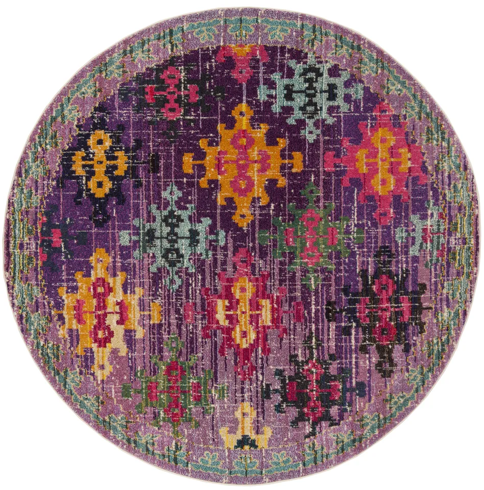 Arlo Home Woven Area Rug, MNC244P, Purple/Multi,  6' 7" X 6' 7" Round