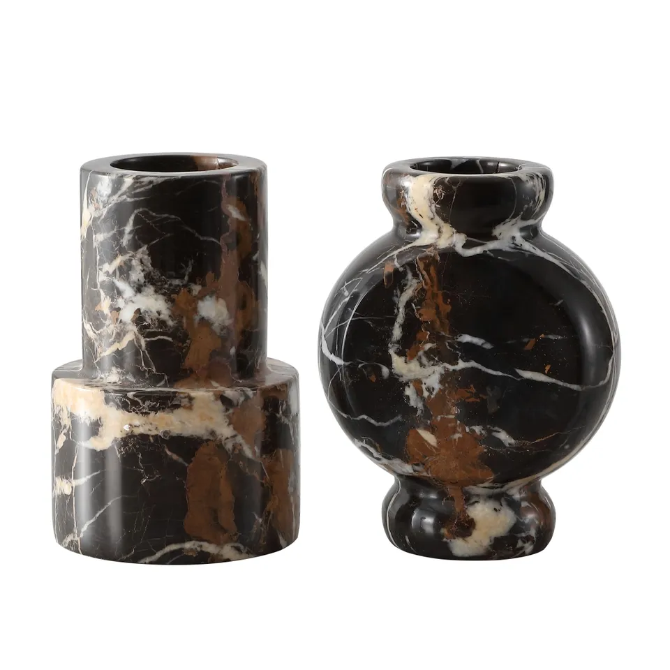 Reign, Marble Vase, Set Of 2 - Black Marble / White Marble