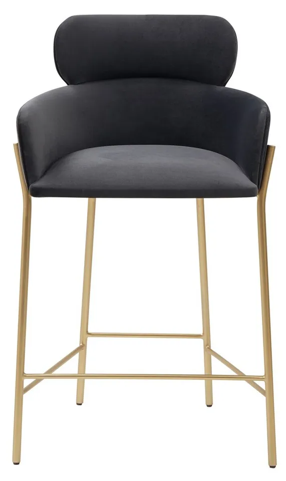 Charlize Velvet Counter Stool - Dark Grey/Gold