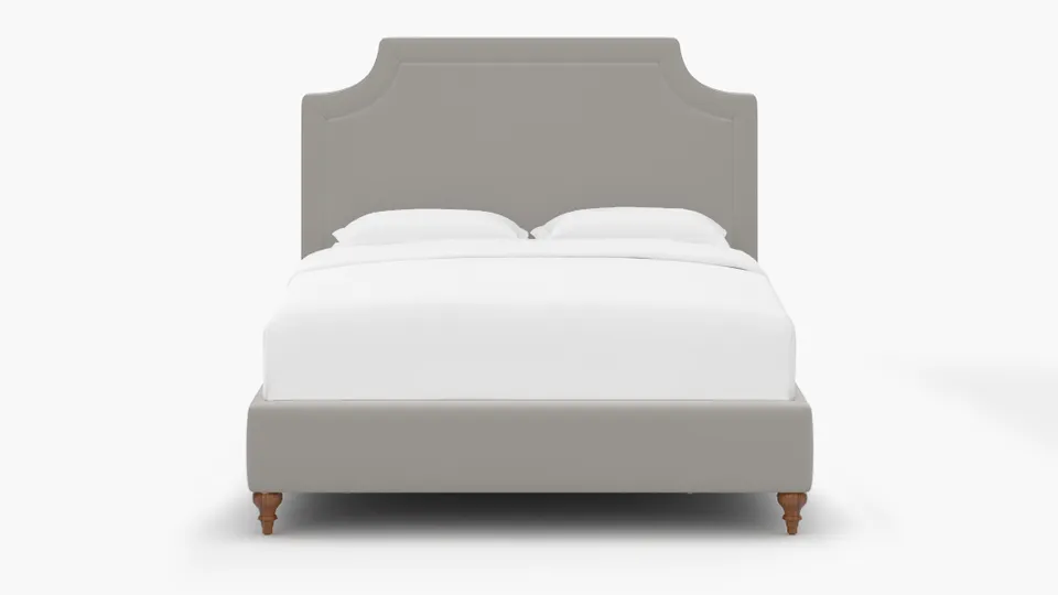 Deco Bed, White Performance Velvet, Walnut Traditional Turned Leg, Full