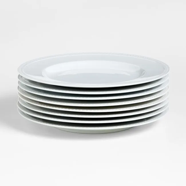 Staccato White Porcelain Dinner Plates, Set of 8