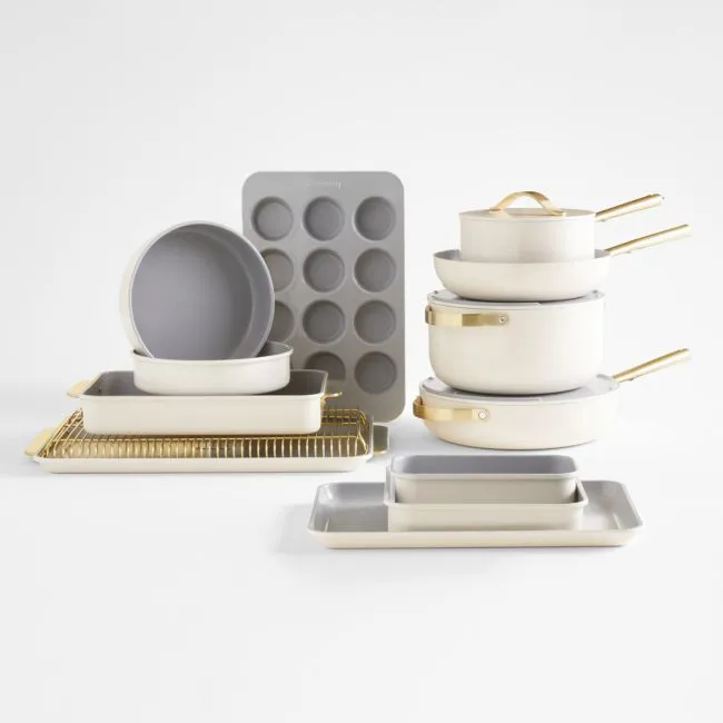Caraway ® Cream Ceramic Nonstick Full Kitchen Cookware & Bakeware Set