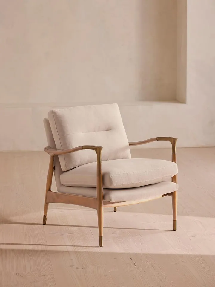 Theodore Oak Armchair, Linen, Bisque, US