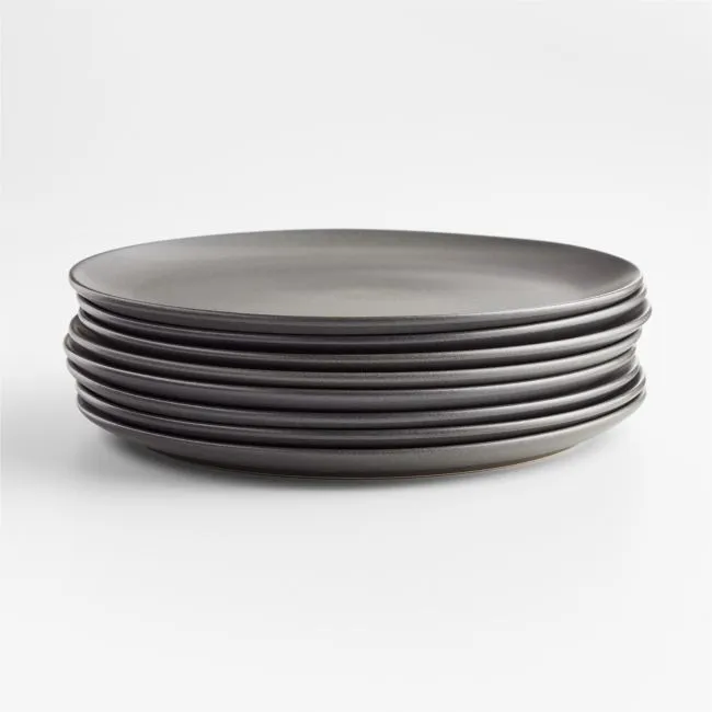 Craft Charcoal Grey Stoneware Flat Dinner Plate, Set of 8