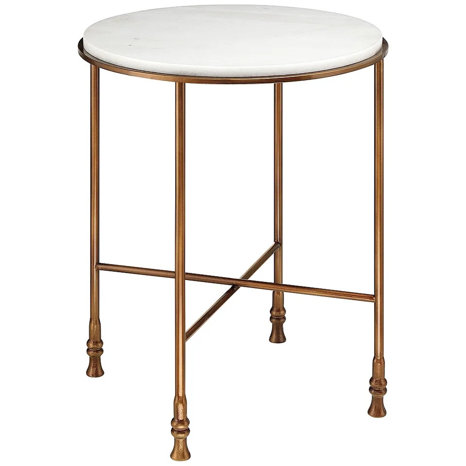Possini Euro Ambrose 20 1/2" Wide Bronze and Marble Round Side Table