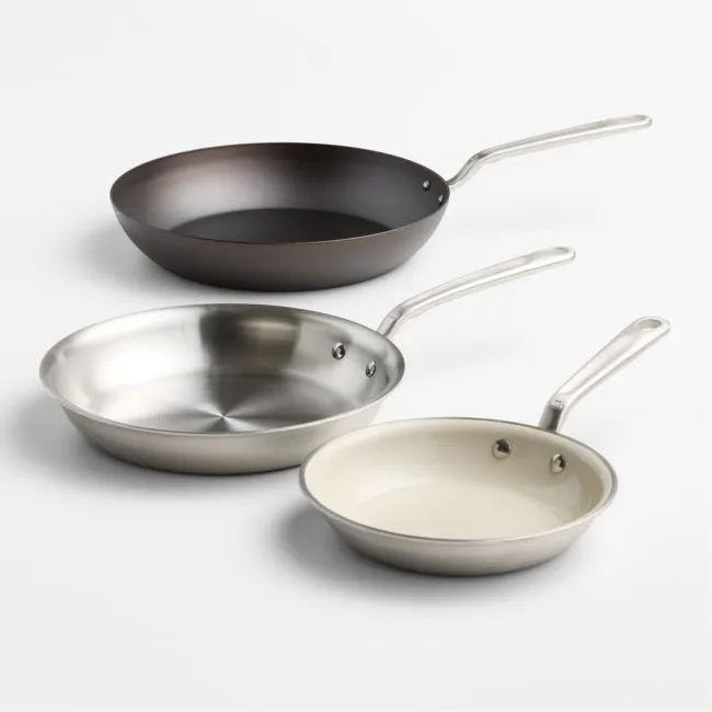 Made In Mixed Material 3-Piece Fry Pan Set with Stainless Steel Hardware