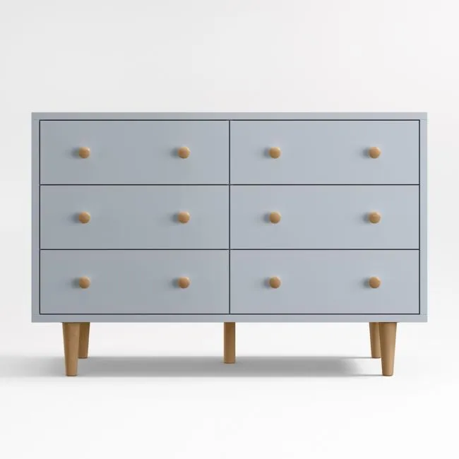 Finn 51" Mist Blue Wood Wide 6-Drawer Kids Dresser