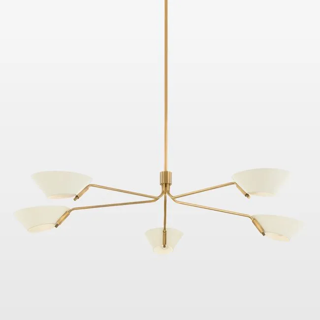 Tomar 5-Light Brass & White Shade Chandelier Light