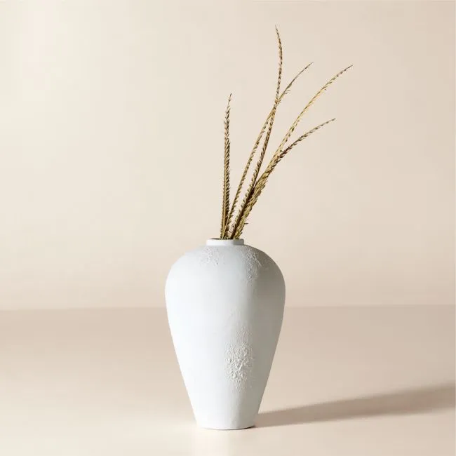 Rile Textured White Terracotta Floor Vase 24"